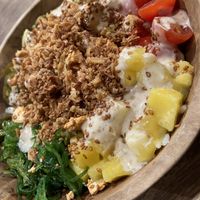 Make your own bowl with fried onions and peanuts  at Hawaiian Poké Bowl in Louvain-la-neuve