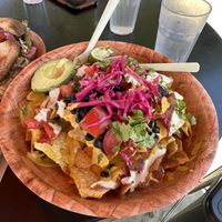 Technicolor Nachos with avocado   at Rootbound in Sisters