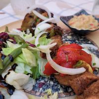 Vegan Souvlaki with Baba Ganoush at Mama Sofia in Rhodes