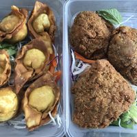 Fried ‘chicken’ and wontons (tofu made not veggie)  at Fina's in Richmond