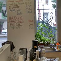 Drinks menu at Falafel Box in Tbilisi