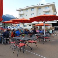 Outdoor seating at Sonne in St Moritz
