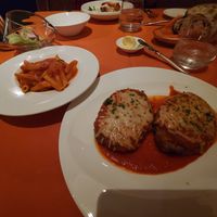 Vegan chicken parm (Gardein chicken) and penne pasta at Wynn Hotel - Sinatra in Las Vegas