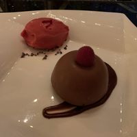 Vegan chocolate mousse cake with raspberry sorbet  at Wynn Hotel - Sinatra in Las Vegas