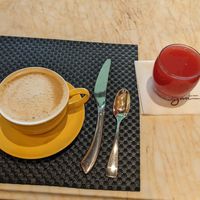 Latte with oat milk and fresh squeezed watermelon juice at Wynn Hotel - Terrace Pointe Cafe in Las Vegas