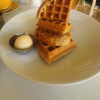 (Ask for vegan option) Maple Hot Chicken and Waffles at Wynn Hotel - Terrace Pointe Cafe in Las Vegas
