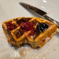 Last few bites of waffles with fruit at Wynn Hotel - Terrace Pointe Cafe in Las Vegas