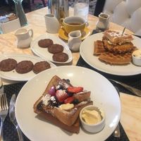 French toast, chikin’ and waffles, side sausages.  at Wynn Hotel - Terrace Pointe Cafe in Las Vegas