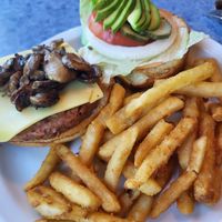 the burger with vegan cheese at Lucky Buck Cafe in Groveland
