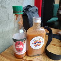 Local hot sauces at Rons Coffee House in South East London