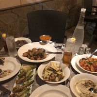 Gigantes, hummus, artichokes, pita, patatas bravas   at Meze Mediterraneo in Schaumburg