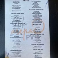 Full drink menu not shown but had wine, beer, maltin, juices, coffee etc at Hola Arepas in Puerto Vallarta