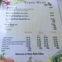 Vegan menu at New Orchard Cafe in Poole