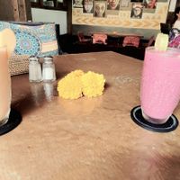 Papaya/cinnamon juice and dragon fruit/banana/mango juice at Bali Bohemia in Ubud