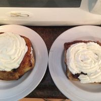 Their heavenly cinnamon buns!!! Ps: try mixing their icing with peanut butter... tastes legit like Reece's Pieces!!!!  at The Clever Rabbit in Edmonton