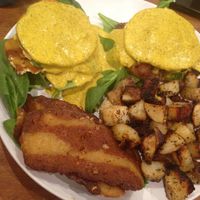 Vegan Benny with a side of bacon! 
My non vegan bf loves this and their 'bangers abd hash' menu options as his current faves!  at The Clever Rabbit in Edmonton