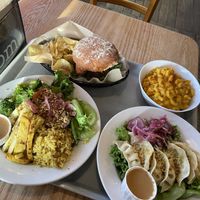 Mac n cheese, dumplings, trick burger, beyoutiful bowl   at Pingala Cafe & Eatery in Burlington