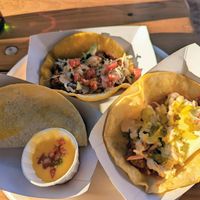 Ay Papi Taco, Southern Soul Taco, Mama Mia Taco, and queso at Coyote Sky Tacos in Kanab