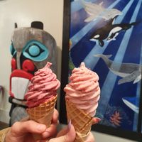 Raspberry and strawberry at Welly's Real Fruit Ice Cream in Port Angeles