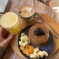 Pancakes + latte + pineapple juice  at Indie Café and Concept Store in Cusco