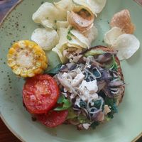 Bread with mushroom, tofu and avocado at Coffeenosky in Lovina