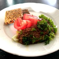 Faux gras with raw bread. at BEMBA rawfood & plant-based in Bratislava