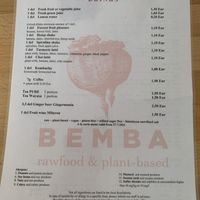 Menu Drinks  at BEMBA rawfood & plant-based in Bratislava