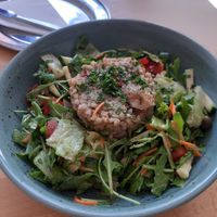 Buckwheat with oyster mushrooms and salad at BEMBA rawfood & plant-based in Bratislava