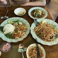 Pad thai morning glory and the basil stir fry  at Green Chiangmai - 그린치앙마이 in Seoul