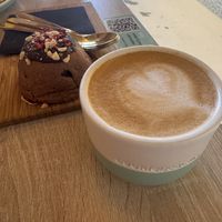 Vegan cookie and oat flat white   at Cookie Beacon Brunch in Budapest