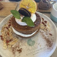 Vegan pancakes- very big!! Couldn’t finish!   at Cookie Beacon Brunch in Budapest