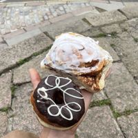 cinnamon bun and chocolat donut (5£ together)  at Vegan Bay Baker in Peterhead