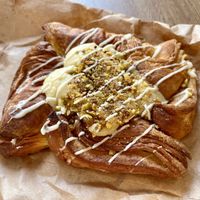 Pastry with custard and pistachio filling   at Vegan Bay Baker in Peterhead