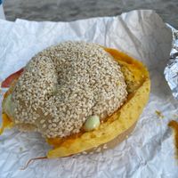 Sesame bagel with Just Egg.   at Humble Wood Fire (Bagel Shop) in Gainesville