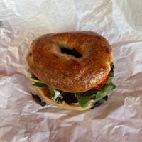 SLT  on vegan jalapeño “cheese” bagel at Humble Wood Fire (Bagel Shop) in Gainesville