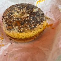 Vegan egg and cheese bagel-Just Egg patty tastes great with the vegan cheddar ! at Humble Wood Fire (Bagel Shop) in Gainesville