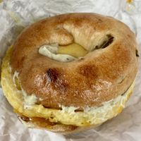 Vegan Egg & Cheese on Vegan Jalapeño Cheddar Bagel  at Humble Wood Fire (Bagel Shop) in Gainesville