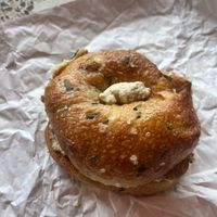 Tofu Ricotta & Tempeh on a Vegan Rosemary bagel  at Humble Wood Fire (Bagel Shop) in Gainesville