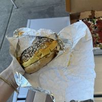 vegan egg & cheese bagel !!!  at Humble Wood Fire (Bagel Shop) in Gainesville