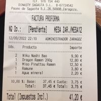 Ticket  at Ramen Shifu in Zaragoza