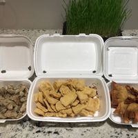 Shiitake mushrooms, spicy tofu and deep fried wontons.  at Veggie Garden in Edmonton
