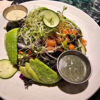 Avocado salad with Cesar and spirulina dressings. All vegan 👌 at Organic Oasis in Anchorage