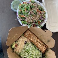 Vegan protein bowl with salad during Covid at Organic Oasis in Anchorage