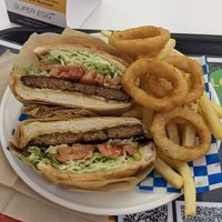 VG Beef Rodeo Box - $20. Don't be fooled, so many chips behind the burger. at Smiley Vegan Rundle Mall in Adelaide