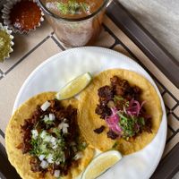 Vegan Campechano & Vegan Carnitas soft tacos served with 3 kinds of Salsa (drinks by others)  at La Chinesca - The Grid Rockwell in Makati