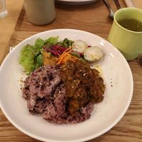 The curry plate made spicy for me 😁 at ONE EARTH in Hiroshima