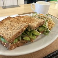 Vegan sandwich, macaroni salad and soup serving  at ONE EARTH in Hiroshima