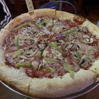 Vegan pizza with garlic onions bell peppers and mushrooms    at 600 Degrees Pizzeria Drafthouse in Georgetown