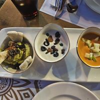 Surtido Andalusí (aguacate, mazamorra y salmorejo) at Taberna La Alquería in Cordoba