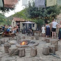 Queuing for dinner at Mas de la Fargassa in Amelie-les-bains-palalda